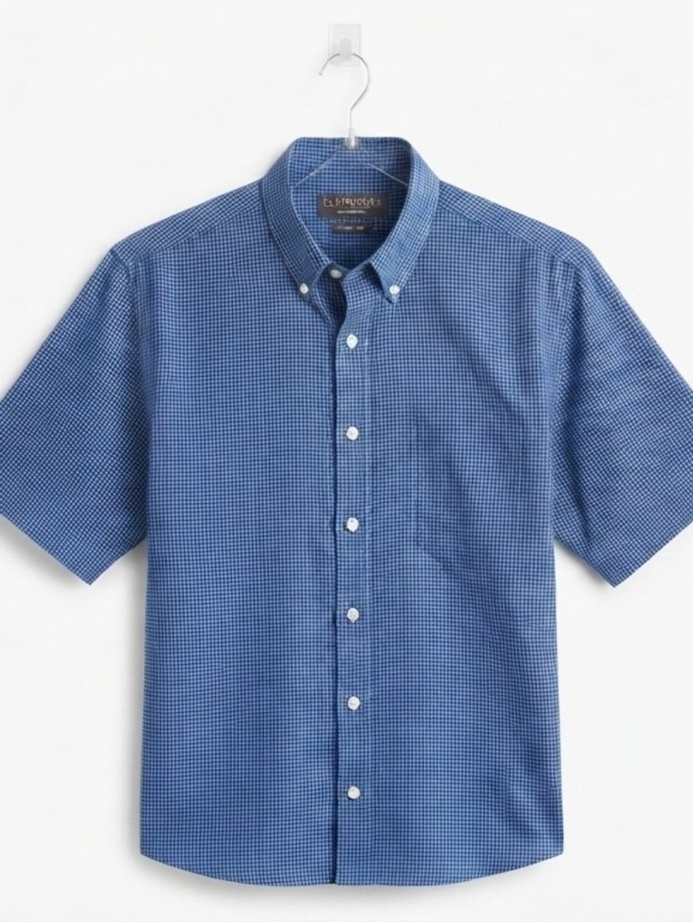 Claybrooke Men's Blue Plaid Grid Wrinkle-Free Short Sleeve Button-Down Shirt Siz
